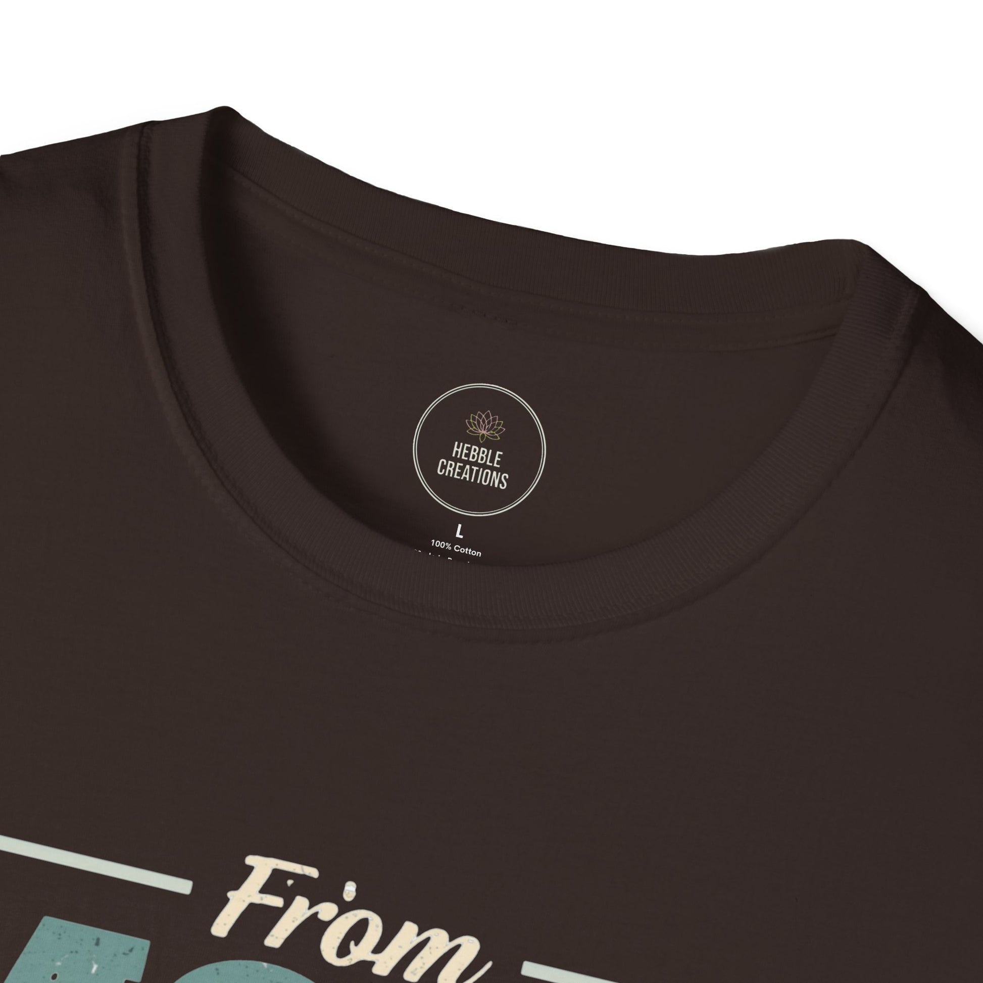 Close-up of a black t-shirt with a brand label on the collar.