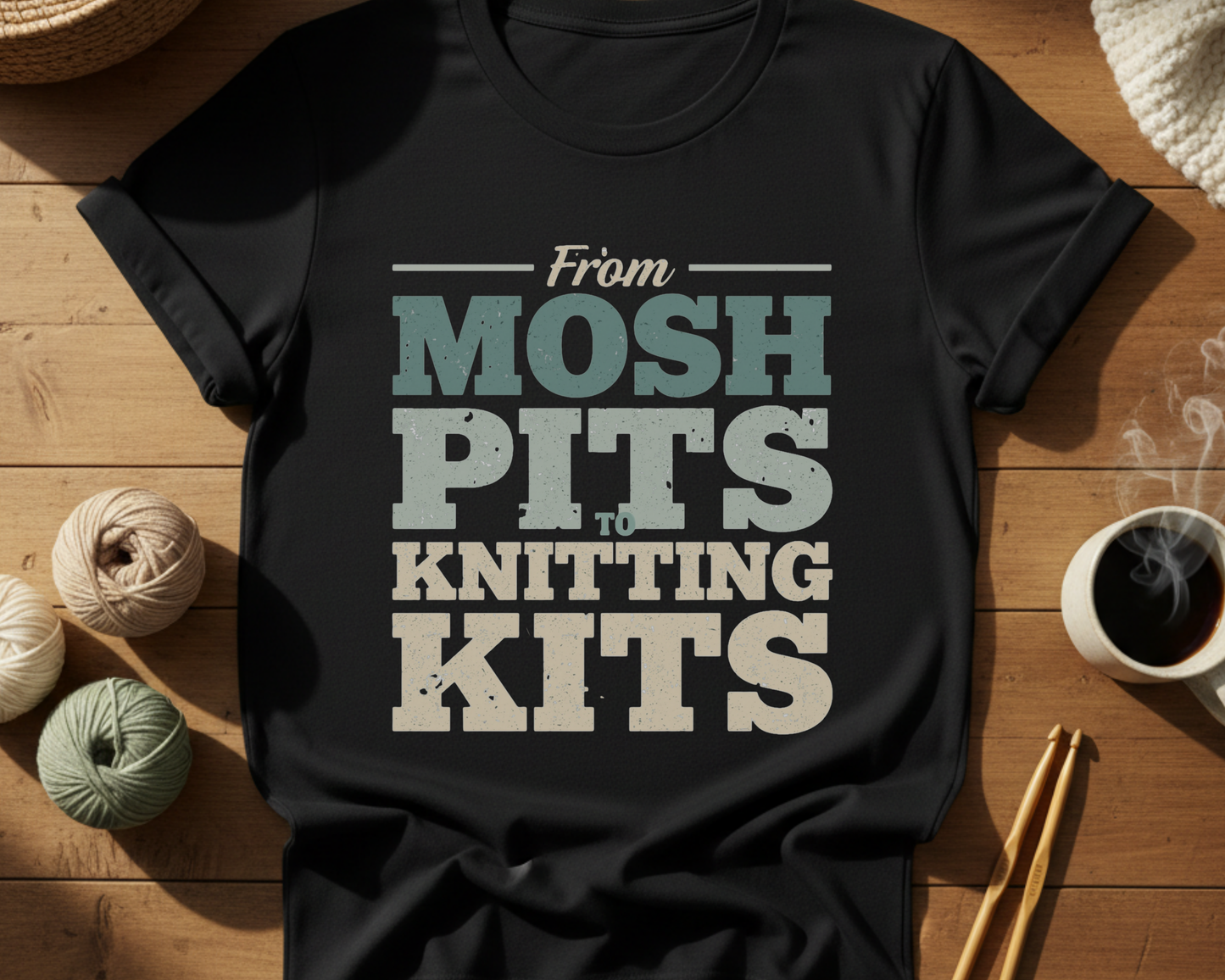 From Mosh Pits to Knitting Kits Shirt – Funny Knitter Gift, Punk to Cozy Tee