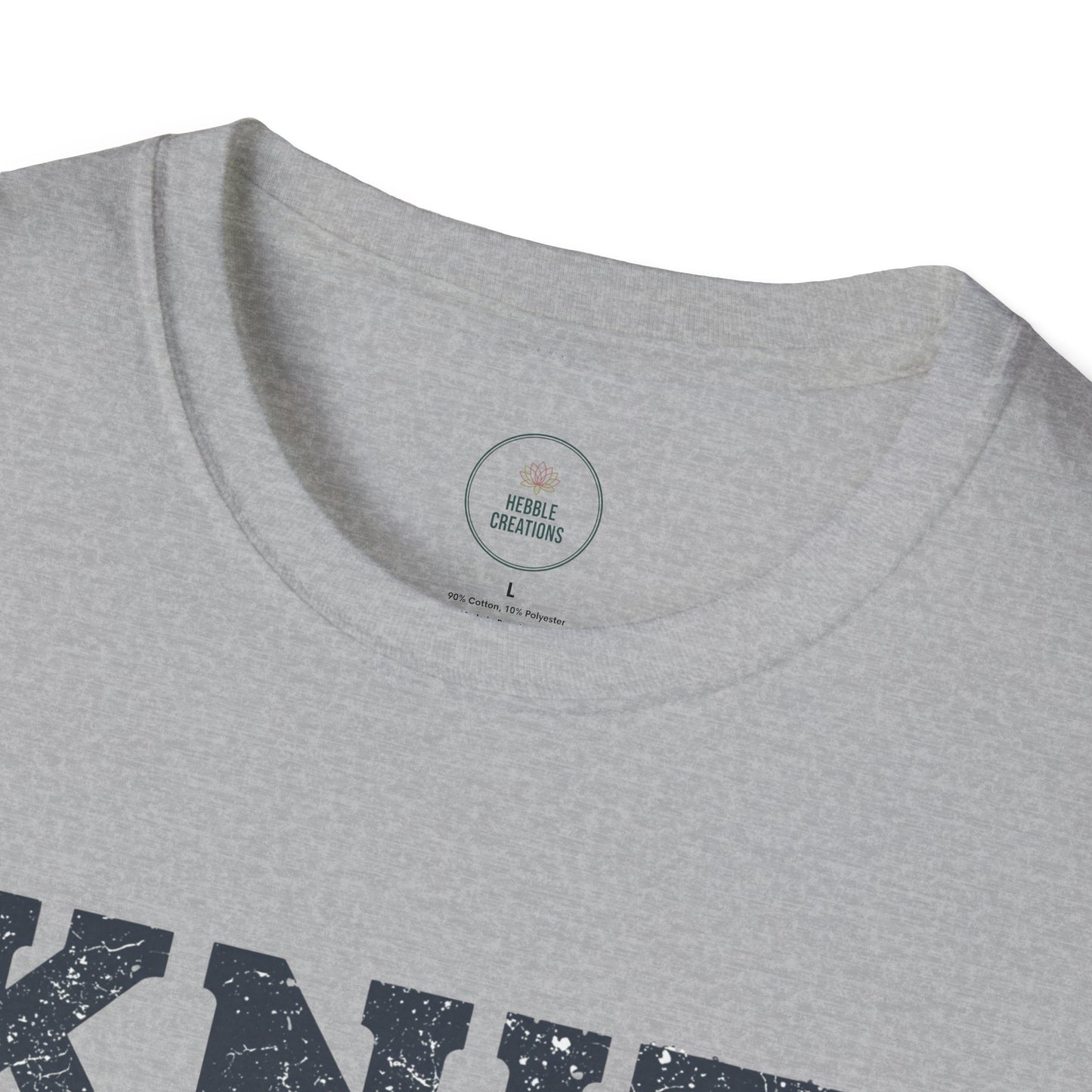 Gray t-shirt with 'KNU' text and a visible brand label on a white background